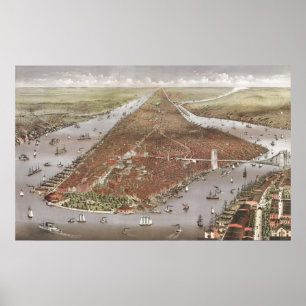 Affiche Vue aérienne de Manhattan, New York, États-Unis