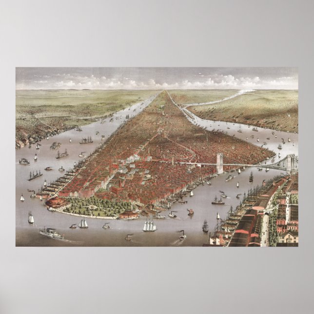 Affiche Vue aérienne de Manhattan, New York, États-Unis (Devant)