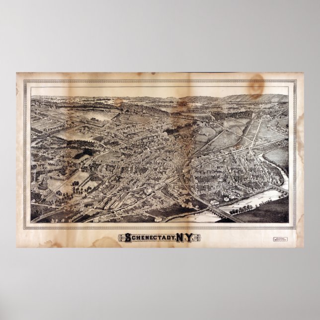 Affiche Vue aérienne de Schenectady, New York (1882) (Devant)