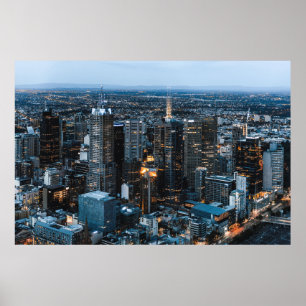 AFFICHE VUE AÉRIENNE DES BÂTIMENTS DE LA VILLE PENDANT LA