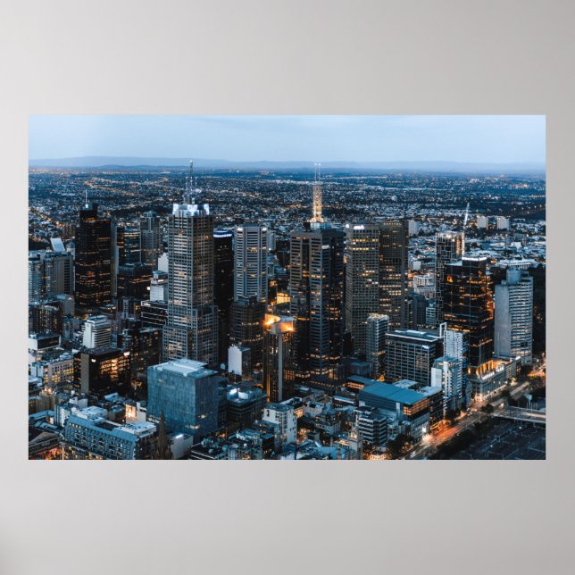 AFFICHE VUE AÉRIENNE DES BÂTIMENTS DE LA VILLE PENDANT LA  (Devant)