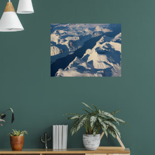 Affiche Vue aérienne des montagnes couvertes de neige avec