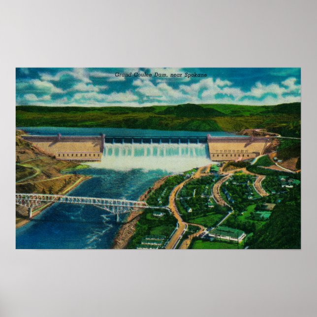 Affiche Vue aérienne du barrage de Grand Coulee (Devant)