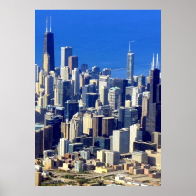 Affiche Vue aérienne du centre-ville de Chicago avec le la (Devant)