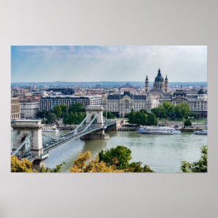 Affiche Vue aérienne du pont à chaînes à Budapest, en Hong