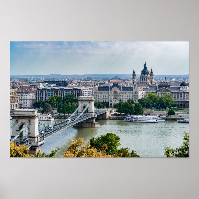 Affiche Vue aérienne du pont à chaînes à Budapest, en Hong (Devant)