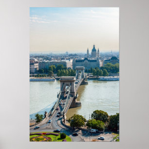 Affiche Vue aérienne du pont à chaînes - Budapest, Hongrie