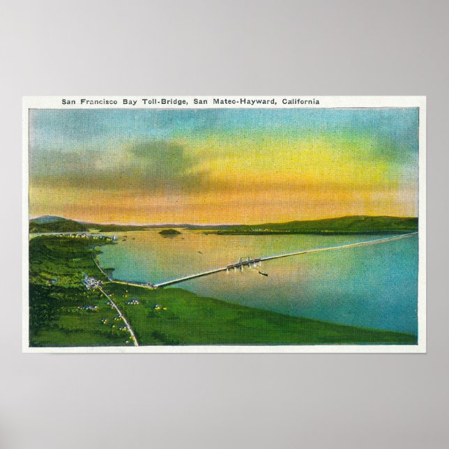 Affiche Vue aérienne du pont Bay jusqu'à Hayward, CA (Devant)