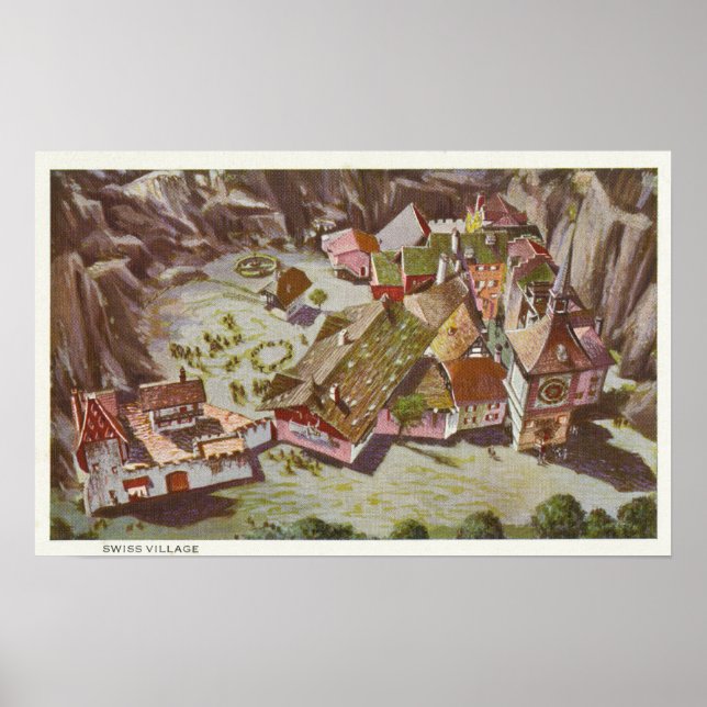 Affiche Vue aérienne du village suisse (Devant)