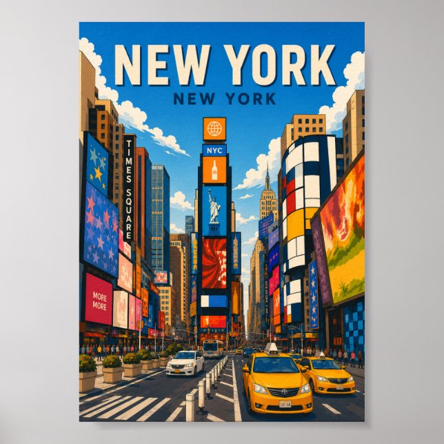Affiche Vue animée de Times Square à New York (Devant)