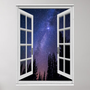 Affiche Vue Ciel de nuit Trompe l'oeil Fake Window
