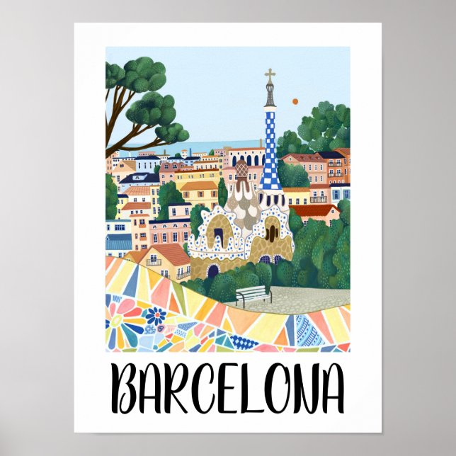 Affiche Vue colorée de Barcelone Espagne (Devant)