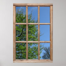 Vue d'arbre feuillu depuis une fenêtre