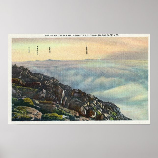 Affiche Vue d'autres Mts Adirondack au-dessus des Nuages (Devant)