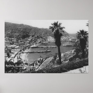 Affiche Vue d'Avalon, île de CA Père Noël Catalina de port