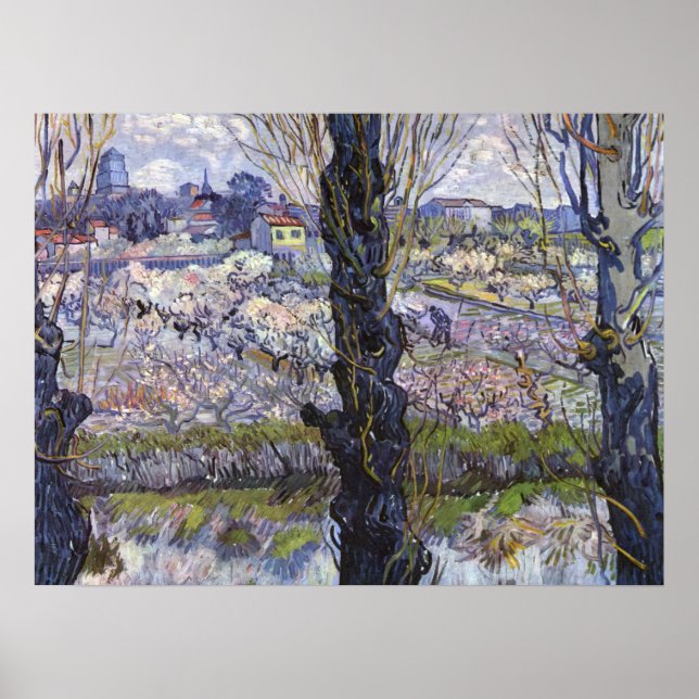 Affiche Vue de Arles, vergers en fleurs de Van Gogh Art (Devant)