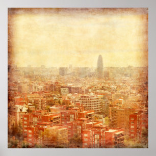 Affiche Vue de Barcelone en grunge et style rétro. barce