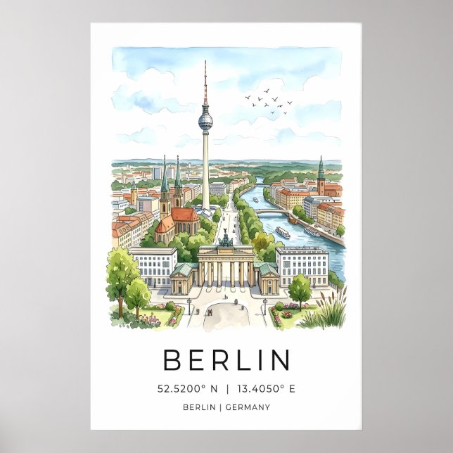 Affiche Vue de Berlin - Panorama dessiné à la main avec (Devant)
