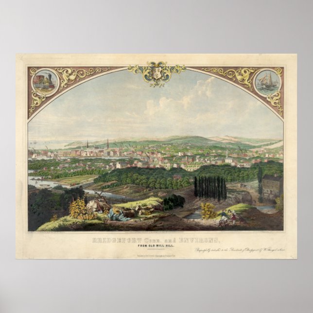 Affiche Vue de Bridgeport, Connecticut en 1857 (Devant)
