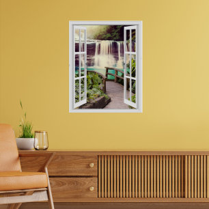 Affiche Vue de cascade sur une promenade en planches Fauss