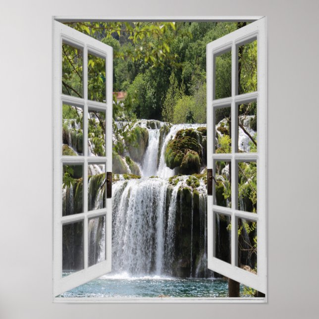 Affiche Vue de cascade Trompe l'oeil Fausse fenêtre (Devant)