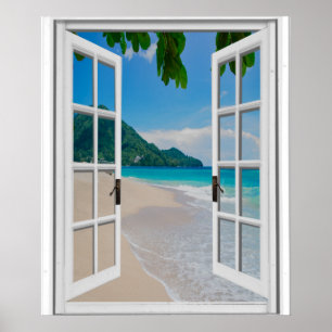 Affiche Vue de fenêtre artificielle de plage tropicale