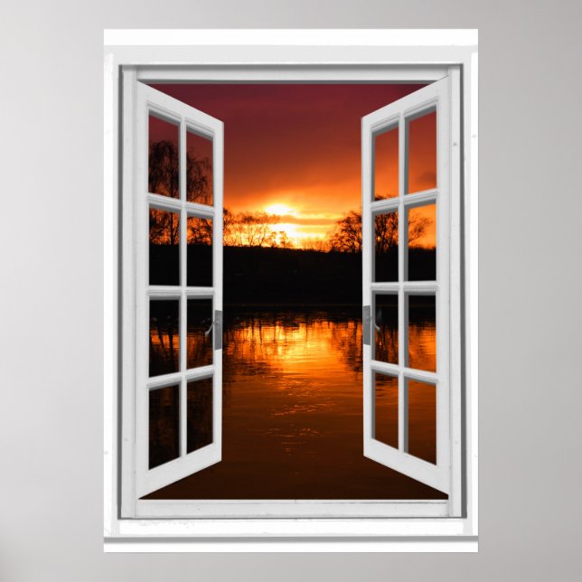 Affiche Vue de fenêtre fausse sur coucher de soleil  (Devant)