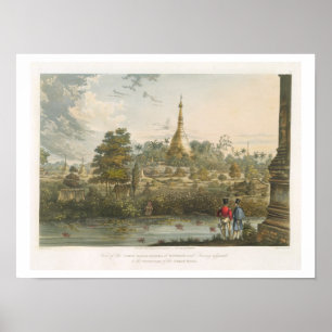 Affiche Vue de la grande pagode du Dagon à Rangoon depuis