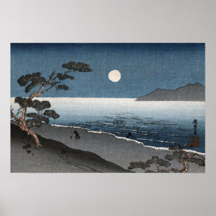 Affiche Vue de la plage de l'océan au lever du soleil japo