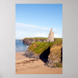 Affiche vue de la plage et des falaises de château dans