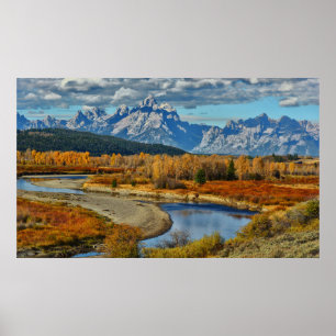 Affiche Vue de la rivière Grand Teton Mountains à l'automn