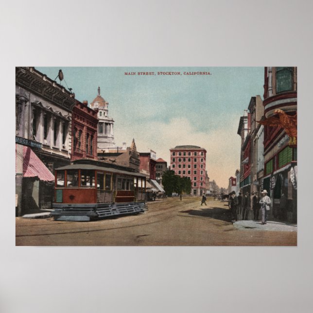 Affiche Vue de la rue principale avec voiture de rue (Devant)