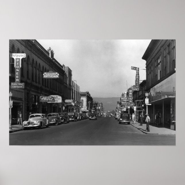 Affiche Vue de la rue principale de The Dalles, Oregon (Devant)