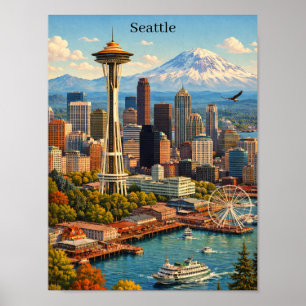 Affiche Vue de la skyline de Seattle, Washington