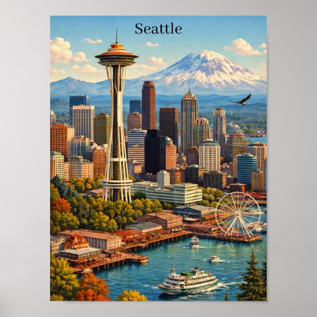 Affiche Vue de la skyline de Seattle, Washington (Devant)