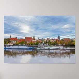 Affiche Vue de la vieille ville de Prague depuis la rivièr