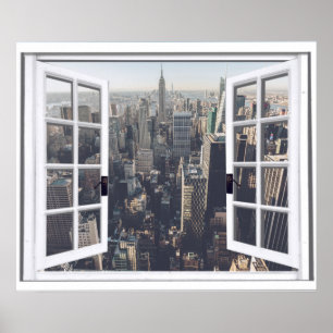 Affiche Vue de la ville de New York Fausse Fenêtre