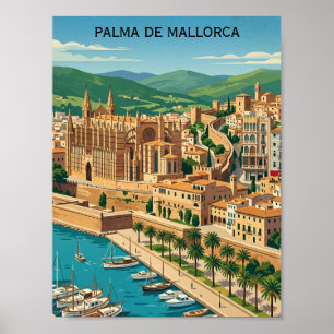 Affiche Vue de la ville de Palma de Majorque Voyage Vintag