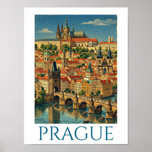 Affiche Vue de la ville rétro vintage Prague République tc