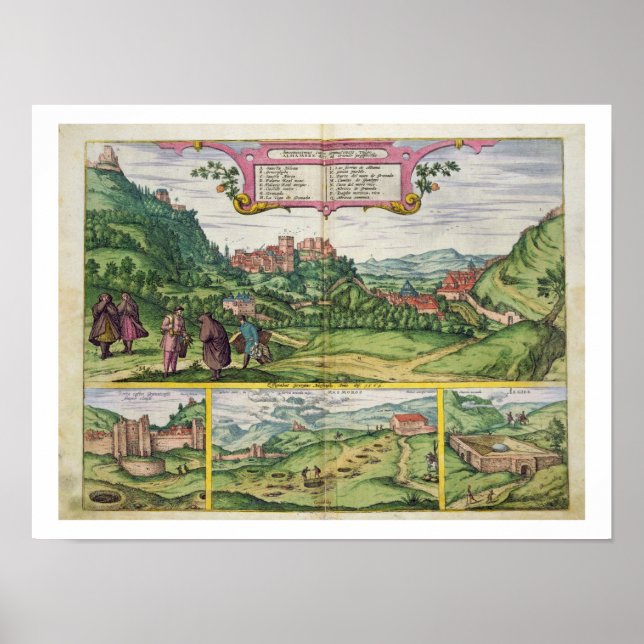 Affiche Vue de l'Alhambra, de 'Civitates Orbis Terrar (Devant)