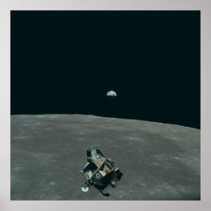 Affiche Vue de l'atterrisseur lunaire avec la Lune et la T