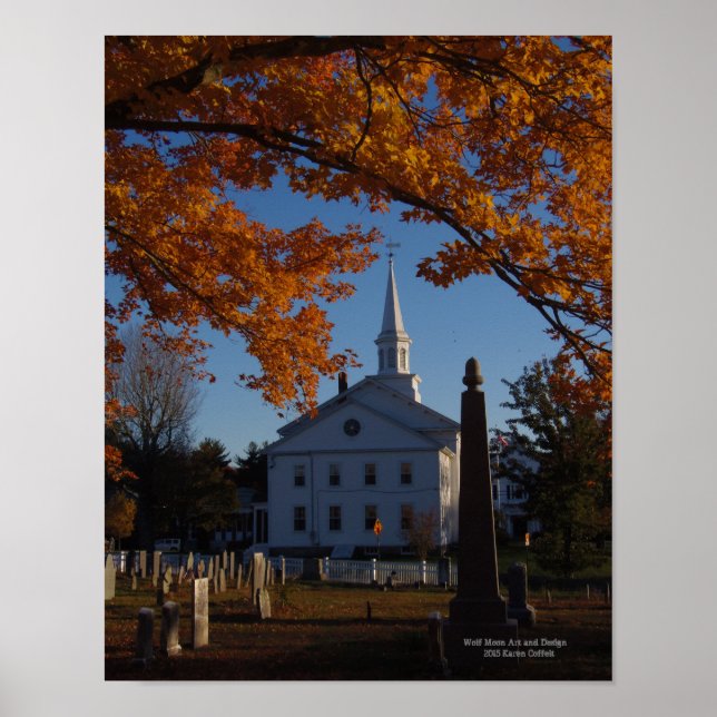 Affiche Vue de l'église du cimetière Golden Fall Foliage (Devant)