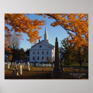 Affiche Vue de l'église du cimetière Golden Fall Foliage