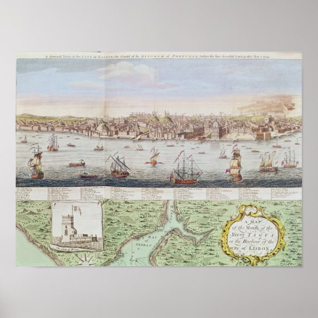 Affiche Vue de Lisbonne, 1755 (Devant)