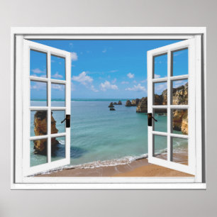 Affiche Vue de l'océan de la plage relaxante Fausse fenêtr