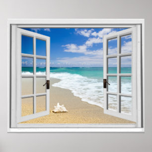 Affiche Vue de mer relaxante sur la plage Fausse fenêtre