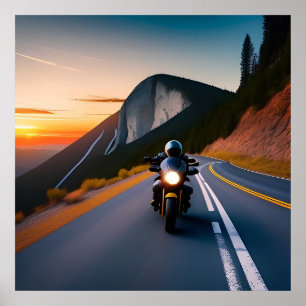 Affiche Vue de moto de montagne pour les amoureux de voyag