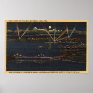 Affiche Vue de nuit de zone métropolitaine de baie