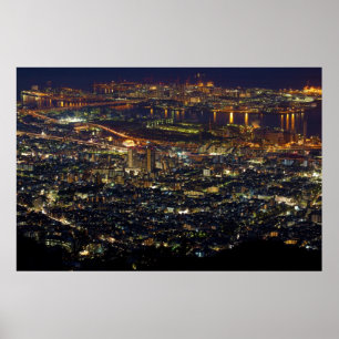 Affiche Vue de nuit d'île et de Higashinada-ku de Rokkō