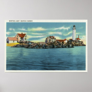 Affiche Vue de phare de port de Boston et de Boston